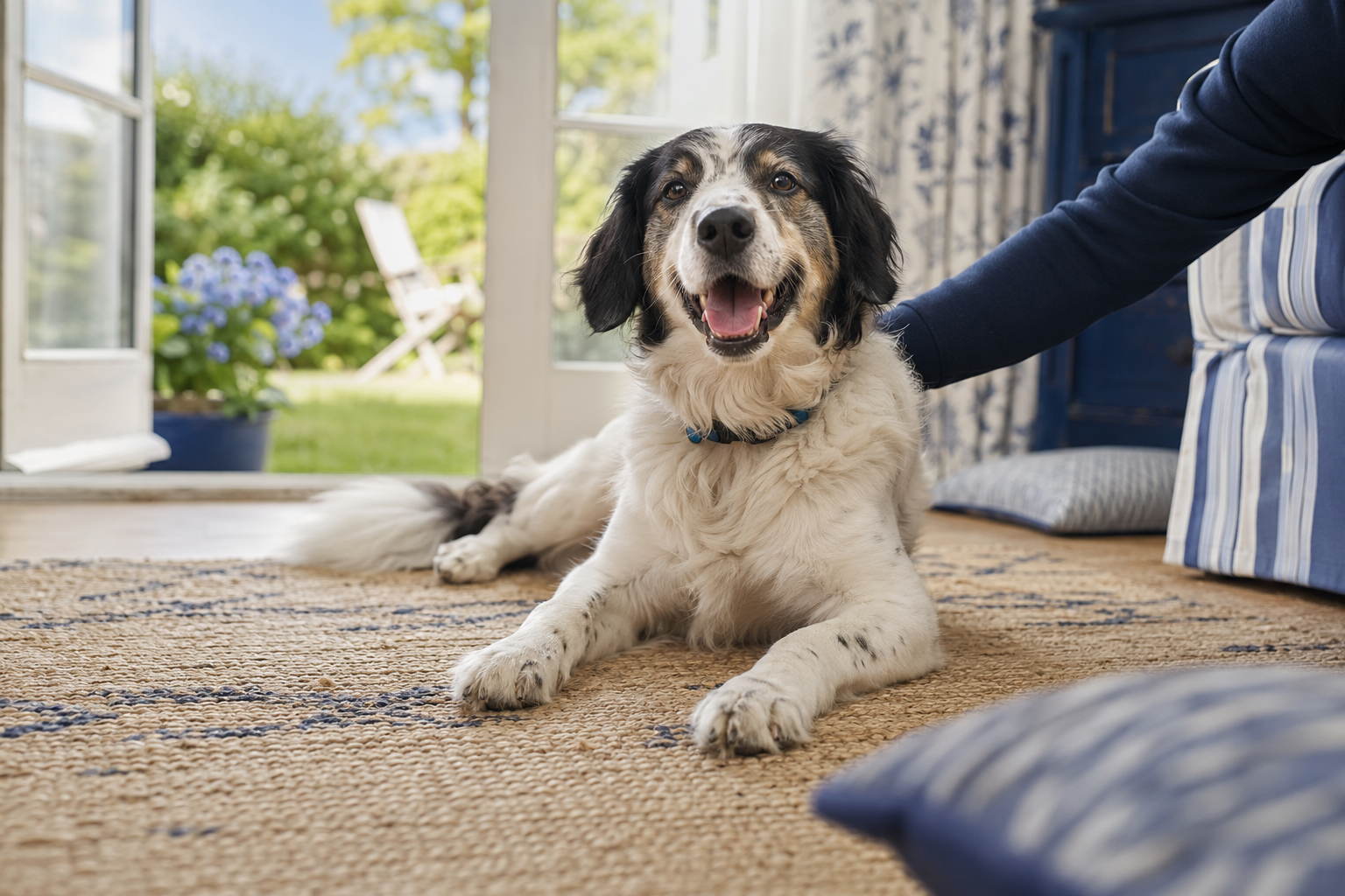 Chien adopté heureux dans sa nouvelle famille