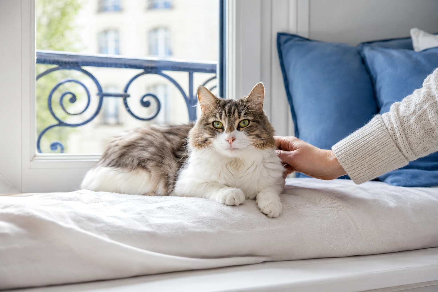 Chat adopté installé dans sa nouvelle famille