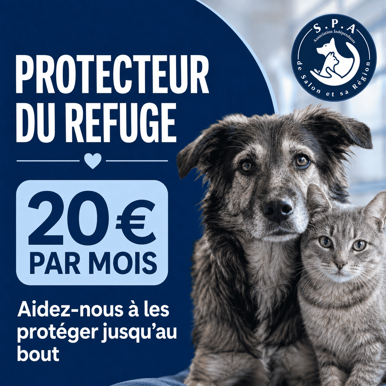 Devenir Protecteur du Refuge avec un don de 20 euros par mois